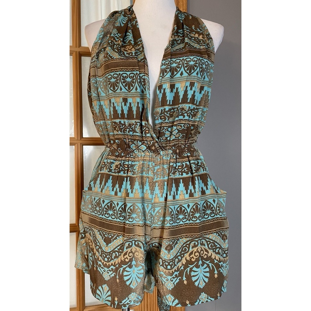 Women's Silk Halter Neck Romper S Large Sash Tie Backless Sexy Clubwear Luxury